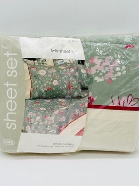 Vintage Target Twin Sheet Set Green Floral Vineyard Plaid Collection